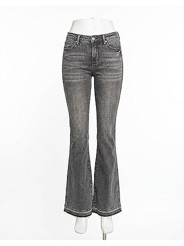 Judy Blue Mid Rise Tummy Control Release Hem Flare Jeans in Washed Gray (view 1)