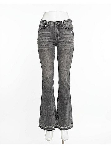 Judy Blue Mid Rise Tummy Control Release Hem Flare Jeans in Washed Gray (view 1)
