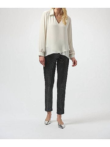 Joseph Ribkoff Slim Formal Geometric Trousers in Black/Silver (view 2)