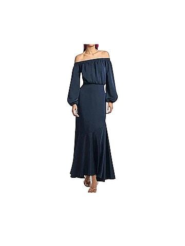 Sachin + Babi Kai Satin Crepe Off Shoulder Dress in Indigo (view 2)