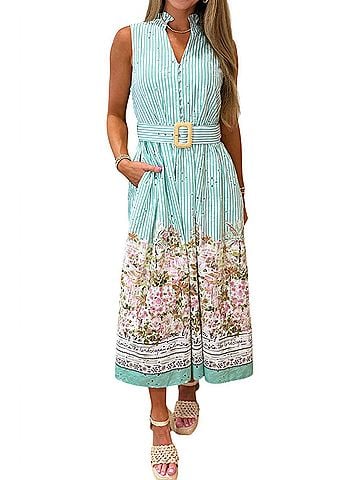 Entro Riviera Postcard Midi Dress in Mint/White (view 2)