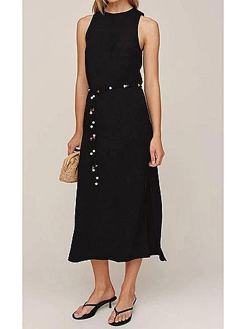 Bella Dahl Bias Midi Dress With Beaded Belt in Black (view 2)