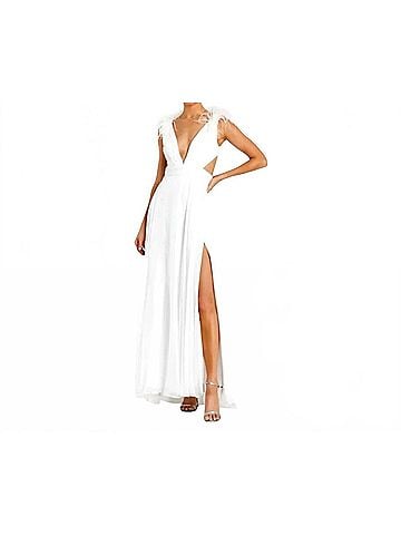 Mac Duggal Women's Ostrich Feather A-Line Gown in White (view 2)