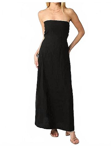 Olivaceous The Lila Linen Maxi Dress in Black (view 2)