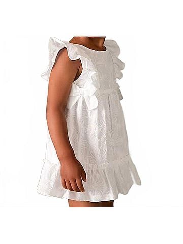 Mayoral Girls Embroidered Dress in White (view 2)