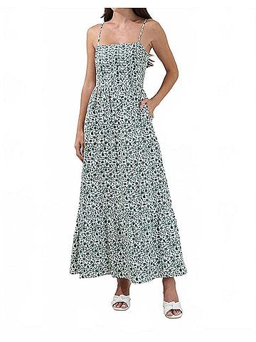 Sugarlips Sima Pleated Maxi Dress in White Green (view 2)