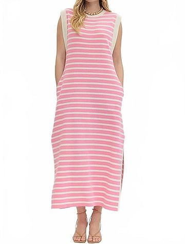 Entro Alice Striped Knit Maxi Dress in Bubblegum (view 2)