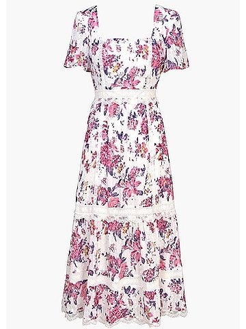 Adelyn Rae Freija Lace Inset Printed Midi Dress in Pink (view 2)