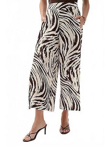 Joseph Ribkoff Animal Print Pleated Culotte Pants in Beige/Brown (view 2)