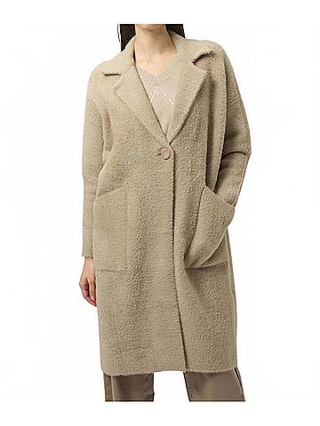 Joseph Ribkoff Fancee Feather Yarn And Faux Fur Coat in Fawn (view 2)