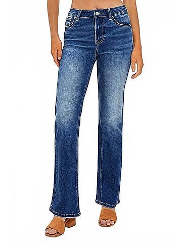 Risen Mid Rise Relaxed Bootcut Jeans - Plus in Dark Wash (view 2)