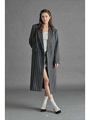 Steve Madden Prince Double-Breasted Coat in Grey (view 2)