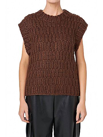English Factory Chunky Knit Sweater Vest in Brown (view 2)