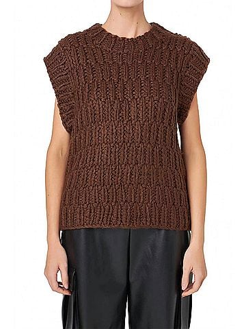 English Factory Chunky Knit Sweater Vest in Brown (view 2)