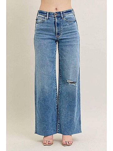 Judy Blue Tucker Vintage Wash Wide Leg Jean in Blue (view 2)