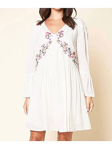 Sugarlips Timothy Peasant Embroidered Dress in White (view 2)