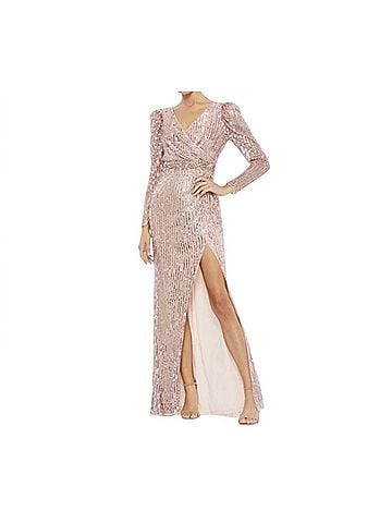 Mac Duggal Women's Sequin Puff Sleeve Gown in Rose Pink (view 2)