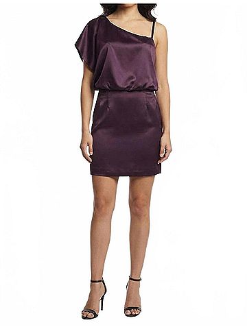 Jessica Simpson Asymmetric One-Shoulder Satin Mini Dress in Purple (view 2)