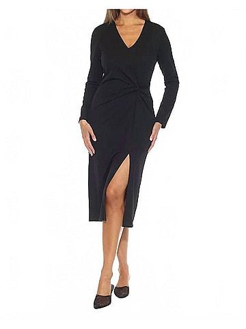 Joseph Ribkoff Knot Front Slit Midi Sheath Dress in Black (view 2)