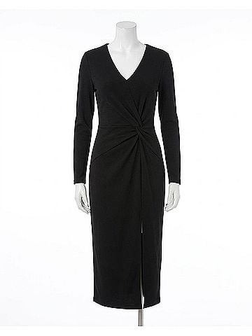 Joseph Ribkoff Knot Front Slit Midi Sheath Dress in Black (view 1)
