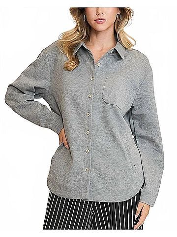 Umgee Luxeknit Oversized Shirt Jacket in Charcoal (view 2)