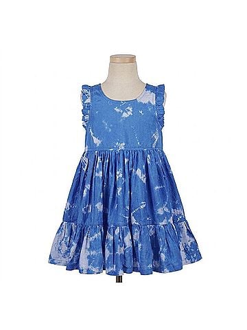 Pink Chicken Girl's Silk Kelsey Dress 2 Mo in Palace Blue Tie Dye (view 1)