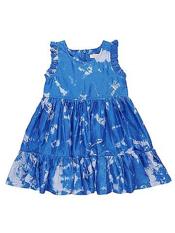 Pink Chicken Girl's Silk Kelsey Dress 5 Mo in Palace Blue Tie Dye (view 2)