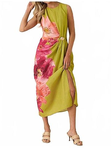Entro Floral Print Maxi Dress in Chartreuse (view 2)