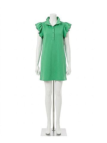 Entro Scallop Flutter Sleeve Dress in Green (view 1)
