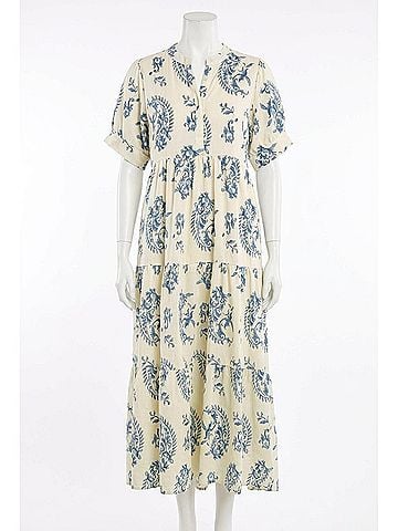 Umgee Tiered Textured Midi Dress in Blue Mix (view 1)