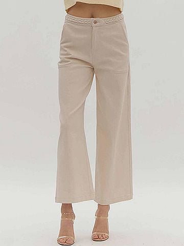 Entro Women's Braided Wide Leg Pants in Sand (view 2)