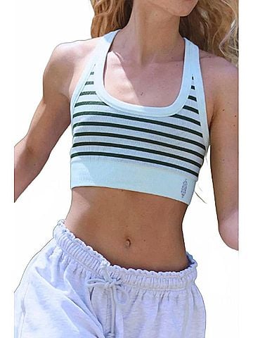 Free People Go To Striped Sports Bra in Mint Green (view 2)
