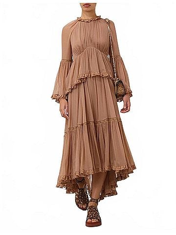 Zimmermann Hypnotic Peplum Flutter Dress in Chai (view 2)
