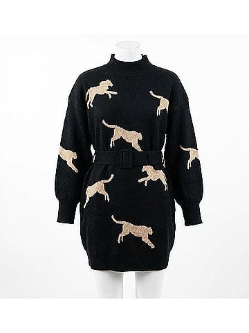 Entro Cheetah Mock Neck Sweater Dress in Black (view 1)