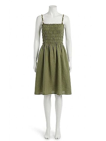 Bella Dahl Smocked Dress With Beaded Strap in Olive Leaf (view 1)