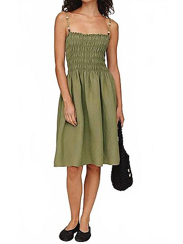 Bella Dahl Smocked Dress With Beaded Strap in Olive Leaf (view 2)
