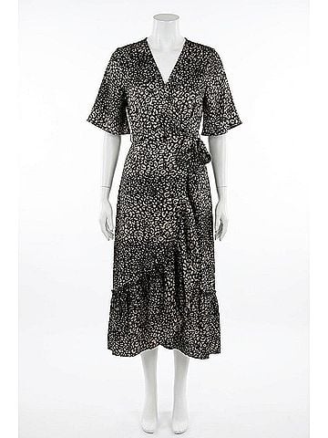 Bishop + Young Women's Ruffle Wrap Dress in Black/Cream (view 1)