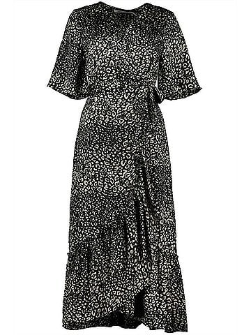 Bishop + Young Women's Ruffle Wrap Dress in Black/Cream (view 2)