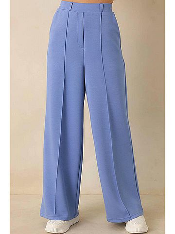 Entro Solid Knit Wide Leg Pants in Chambray (view 2)