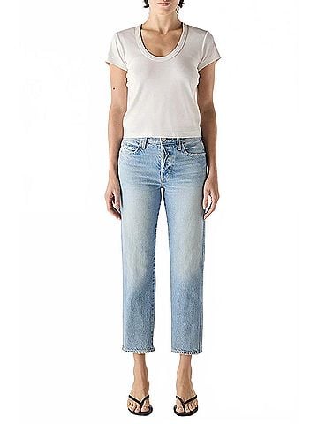 AMO 143 Mid Rise Strait Leg Crop Jean in Saltwater (view 2)