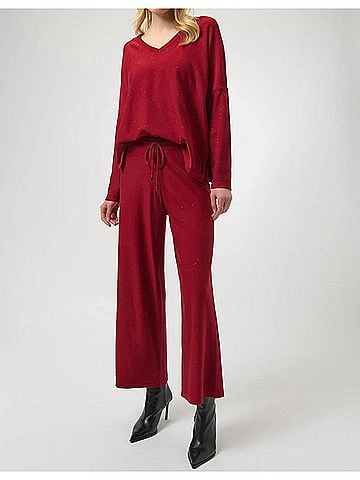 Joseph Ribkoff Sequined Wide Leg Culotte Pants in Deep Cherry (view 2)
