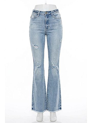 Judy Blue High Waist Flare Jeans With Shield Pockets in Light Blue (view 1)