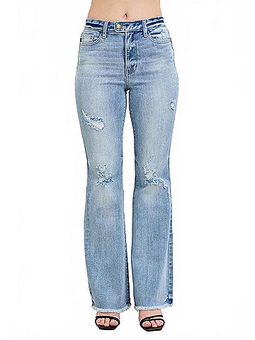 Judy Blue High Waist Flare Jeans With Shield Pockets in Light Blue (view 2)