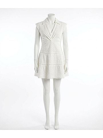 Fate Eyelet Twist-Front Dress Mini Dress in Off White (view 1)