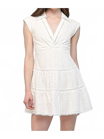 Fate Eyelet Twist-Front Dress Mini Dress in Off White (view 2)