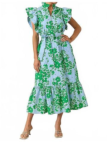 Entro Fresh Air Floral Maxi Dress in Blue &amp; Green (view 2)