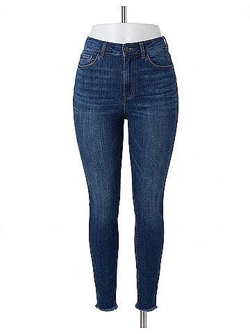 Judy Blue Mid Rise Raw Hem Skinny Denim Jeans - Plus in Dark Wash (view 1)