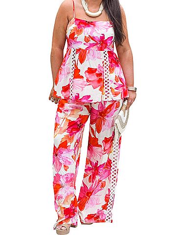 Entro Coral Coast Watercolor Floral Two-Piece Set in Pink (view 2)