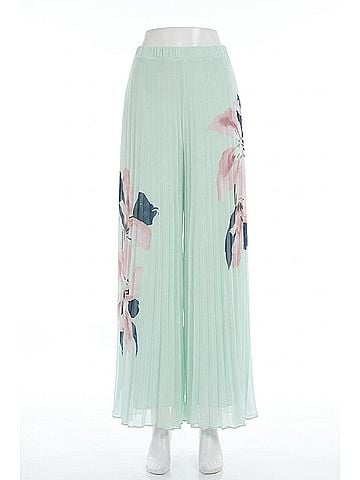 Joseph Ribkoff Chiffon Floral Pleated Wide Leg Pants in Green/Multi (view 1)