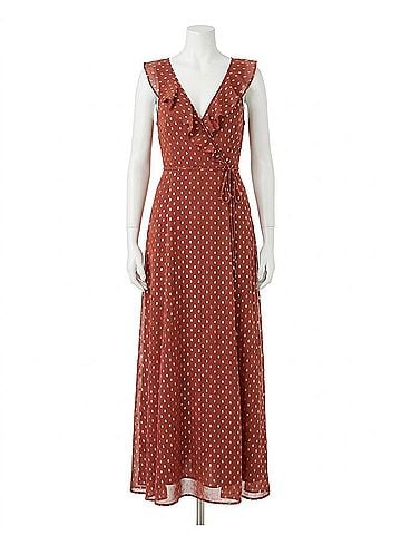 Fate Polka Dot Ruffle Maxi Dress in Rust (view 1)